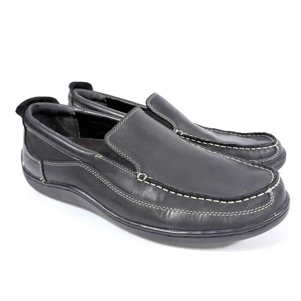 Bass Flex Fit Victor Black Leather Slip On Loafer Shoes Men's Size 11‎